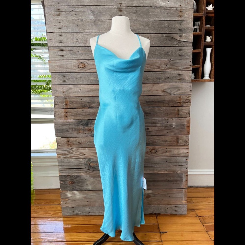 Last Chance! NWT ASOS Design Blue Silky Slip Dress with Lace Up Back - Size 10